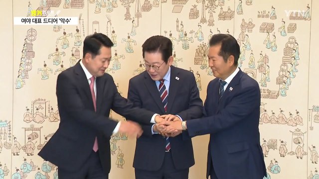 여야 대표 드디어 '악수'...이 대통령, 흡족한 미소 [앵커리포트] / YTN
