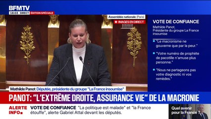 Vote de confiance: "La ruine que vous avez produite n'est pas uniquement économique, elle est aussi morale", lance Mathilde Panot (LFI) à François Bayrou