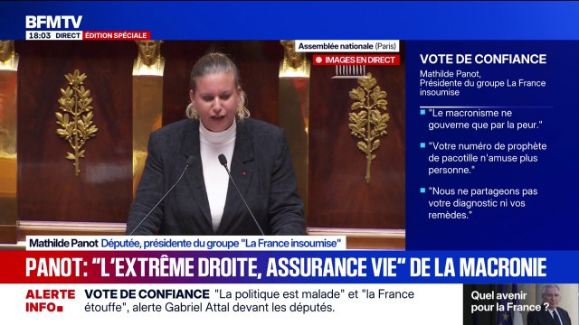 Vote de confiance: La ruine que vous avez produite n'est pas uniquement économique, elle est aussi morale , lance Mathilde Panot (LFI) à François Bayrou
