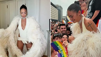 Elodie regina del Pride: incanta Milano con un look total white da dea