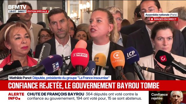 Chute du gouvernement Bayrou: La politique macroniste est minoritaire, dans l'Assemblée et dans le pays , déclare Mathilde Panot