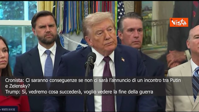 Trump: Ci saranno conseguenze se non ci sarà l'annuncio di un incontro tra Putin e Zelensky