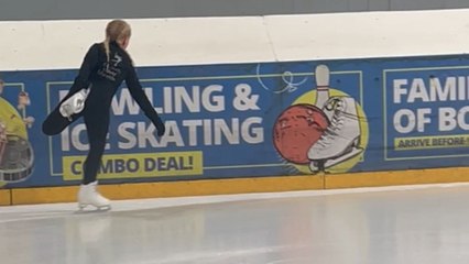 9 y/o ice skater falls during practice but quickly gets back up and continues with determination