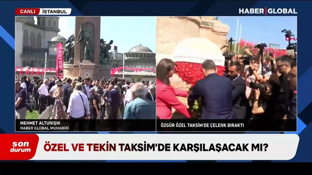 Özgür Özel, Taksim Anıtı'na çelenk bıraktı; Gürsel Tekin gelmedi!