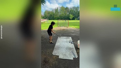 Kid Breaks Dinner Plates With Hockey Pucks in Unique Pratice