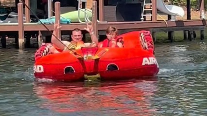 Boy crashes into dad during a lake ride and leaves him with a bruise