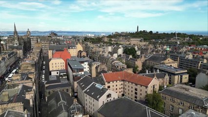 Edinburgh skyline drone shows Fiddler on the Roof
