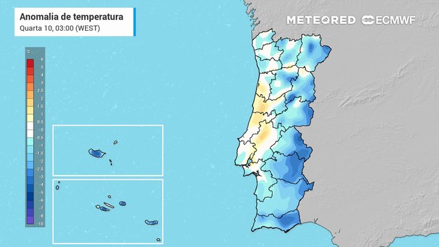 A partir de quinta-feira, as temperaturas deverão aumentar no Centro e Sul do país, podendo verificar-se anomalias positivas de temperatura de 7 ºC até domingo.
