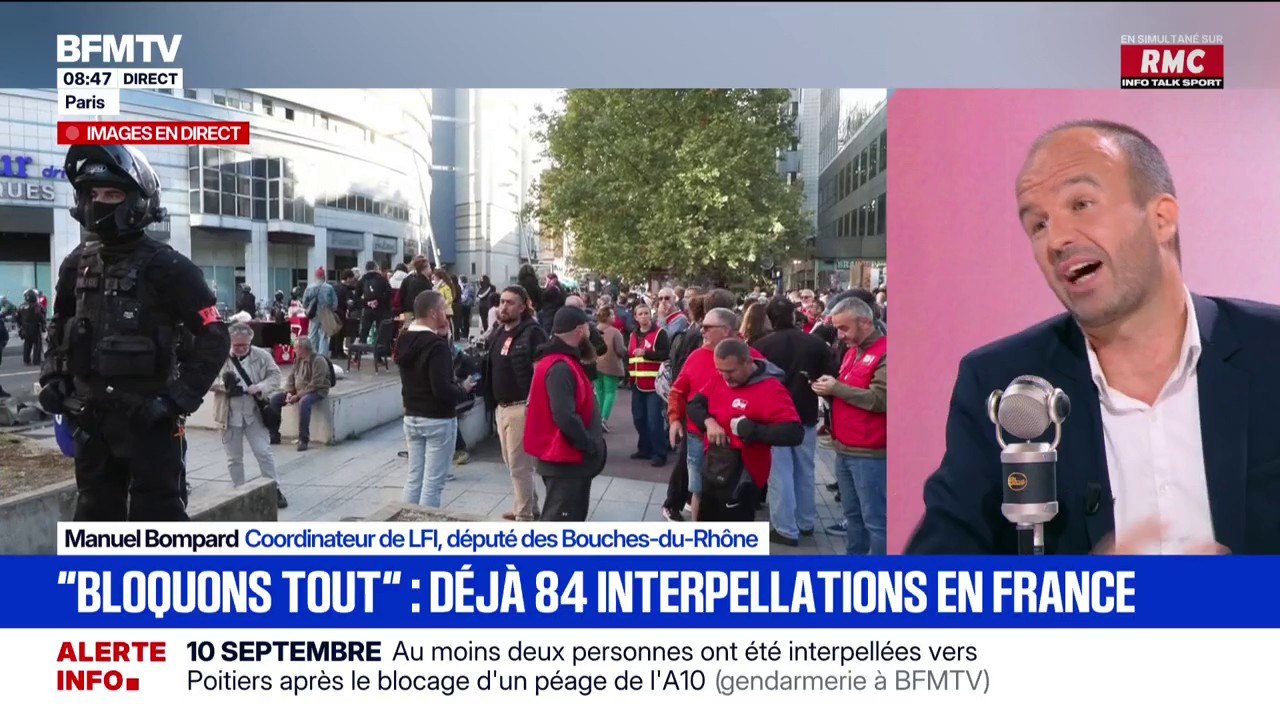 "Bloquons tout": "Il y a un certain nombre de conquêtes sociales, démocratiques, qui ont été gagnées par des initiatives de désobéissance civile", souligne Manuel Bompard (LFI)