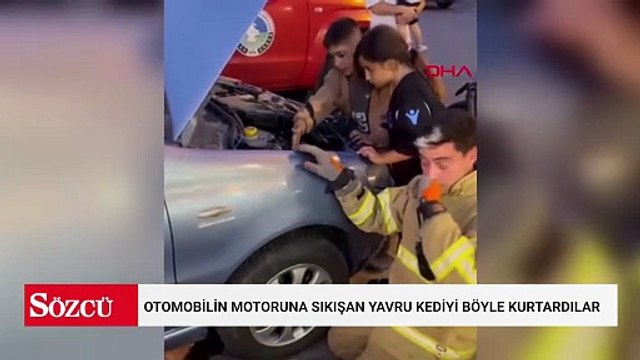 Otomobilin motoruna sıkışan yavru kediyi böyle kurtardılar