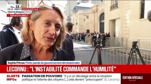 Un Premier ministre qui mesure l'ampleur de la difficulté à rassembler , réagit Sophie Primas, porte-parole du gouvernement démissionnaire, à l'arrivée de Sébastien Lecornu à Matignon