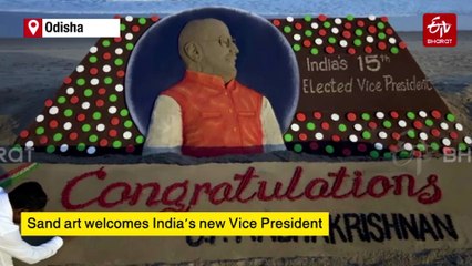 Sudarsan Pattnaik Creates 20-Ft Sand Sculpture For Vice President CP Radhakrishnan