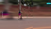 Woman Falls From Scooter While Trying to Ride