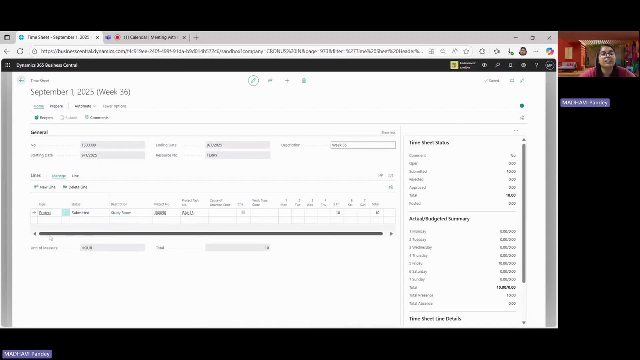 Time Sheet Overview in Project Management in Business Central #d365bc #timesheetOverview #projectManagement #dynamics365businesscentral