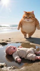 The orange cat saved a baby