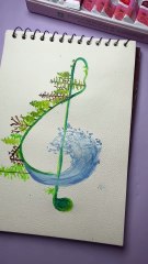Easy Watercolor Painting 🌊🎶 | Nature Inspired Music Note Art #Shorts