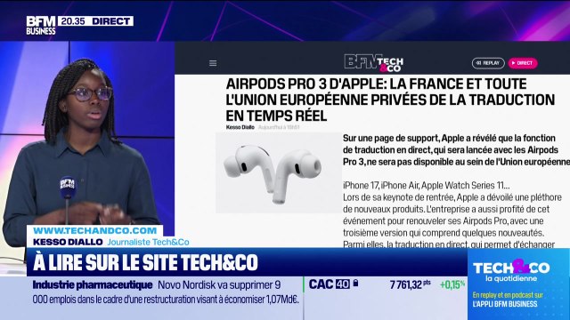 À lire sur le site Tech&Co : AirPods Pro 3 d'Apple, la France et toute l'Union européenne privées de la traduction en temps réel, par Kesso Diallo - 10/09