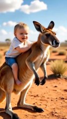 cute baby playing with kangaroo 🦘