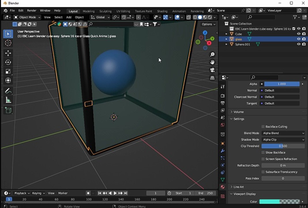 EBC Learn blender cube easy Sphere 16 video 02 Ice or Glass Quick Animation thank you for looking