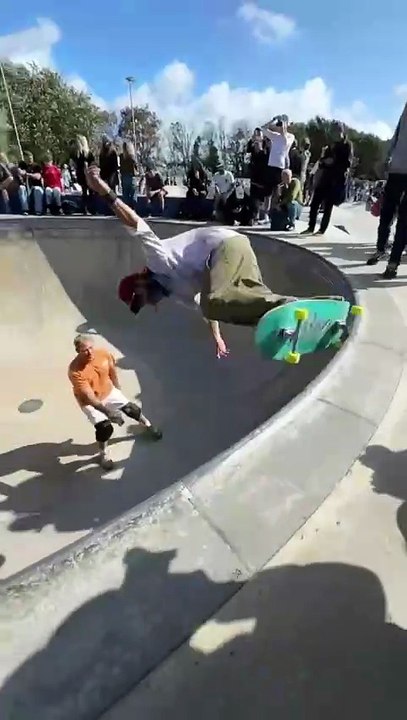 Dogtown and Z Boys legend Tony Alva skateboarding at Concrete Waves as part of the 2025 Surf & Skate Expo