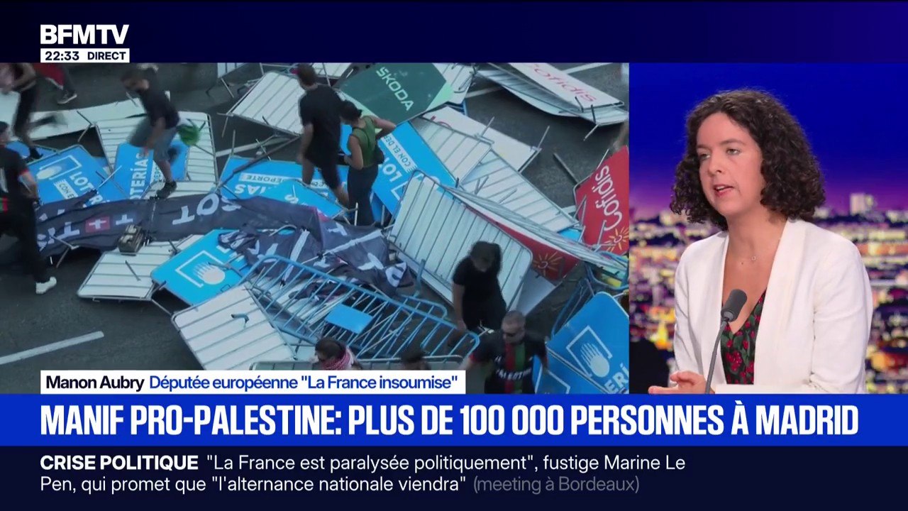 Tour d'Espagne arrêté par des manifestations pro-Palestine: "Je veux saluer la mobilisation du peuple espagnol", indique Manon Aubry, députée européenne (LFI)