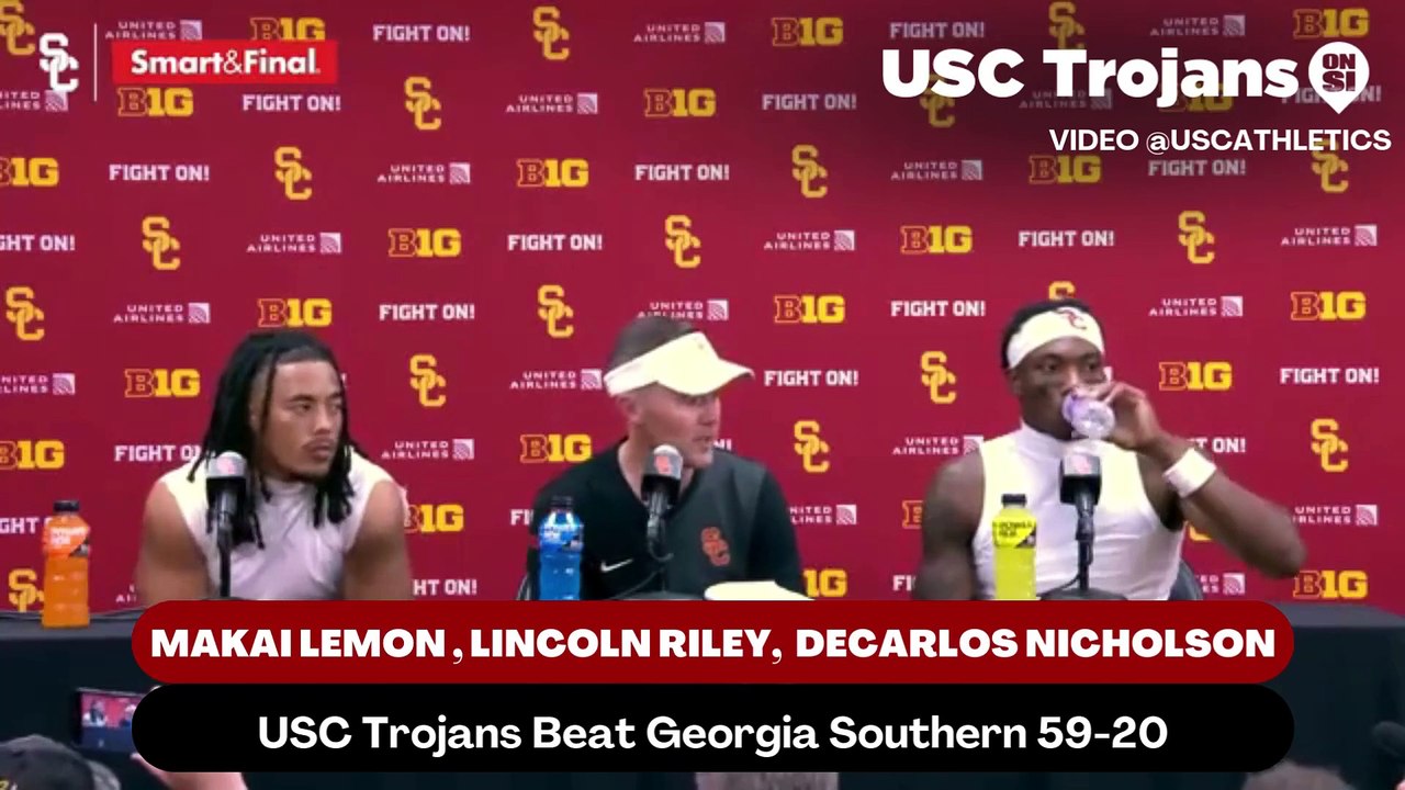 USC Trojans Coach Lincoln Riley, Wide Receiver Makai Lemon, and Cornerback DeCarlos Nicholson discusses the depth of the whole Trojans team
