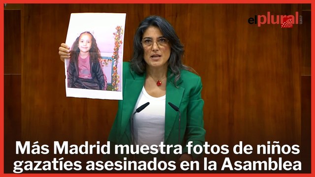 Más Madrid muestra fotos de niños asesinados en Gaza y acusa a Ayuso de legitimar el genocidio