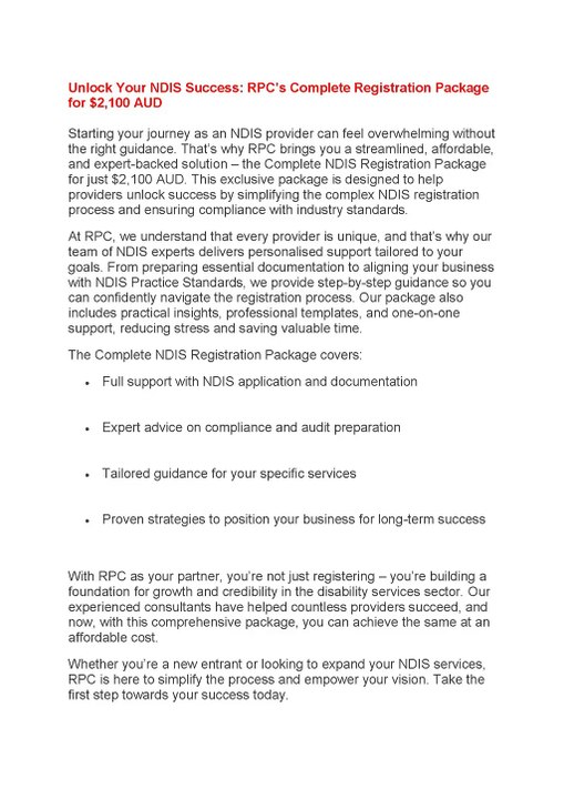 Unlock Your NDIS Success: RPC’s Complete Registration Package for $2,100 AUD