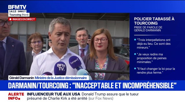 Agression d'un policier à Tourcoing : Ce qu'il faut c'est modifier la loi, c'est pas s'en prendre aux juges , explique Gérald Darmanin, ministre de la Justice démissionnaire