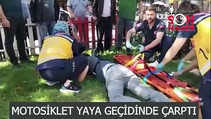 Motosiklet yaya geçidinde anne kıza çarptı