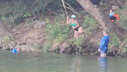 Woman tries rope swing on Caddo river but it snaps mid-swing
