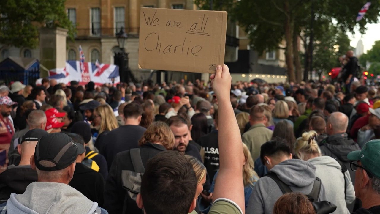 'We are all Charlie' - hundreds gather for Charlie Kirk vigil in London