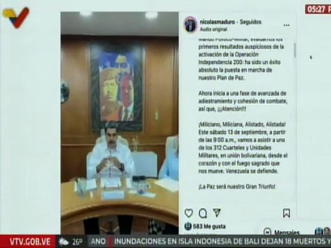 Jefe de Estado insta a los milicianos alistados a presentarse en los cuarteles y unidades militares