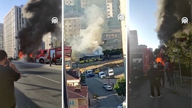 Ümraniye'de seyir halindeki İETT otobüsü yandı