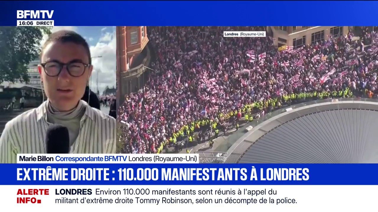 Londres: environ 110.000 manifestants sont réunis à l'appel du militant d'extrême droite Tommy Robinson