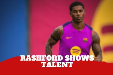 Marcus Rashford scores a thing of beauty during FC Barcelona training