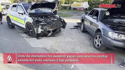 Otomobilin hız denetimi yapan radar aracına çarptığı kazada 2 kişi yaralandı