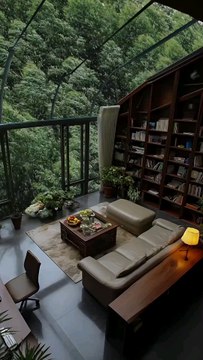 Modern Resort Lounge, Glass Walls, Forest Canopy Views, booknook,Vacations,Travel.
