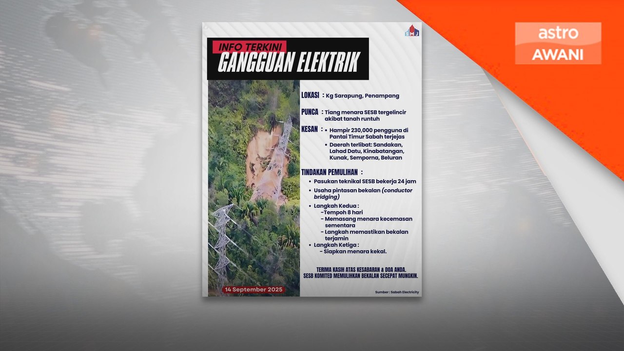230,000 pengguna terjejas menara penghantaran elektrik tergelincir akibat tanah runtuh