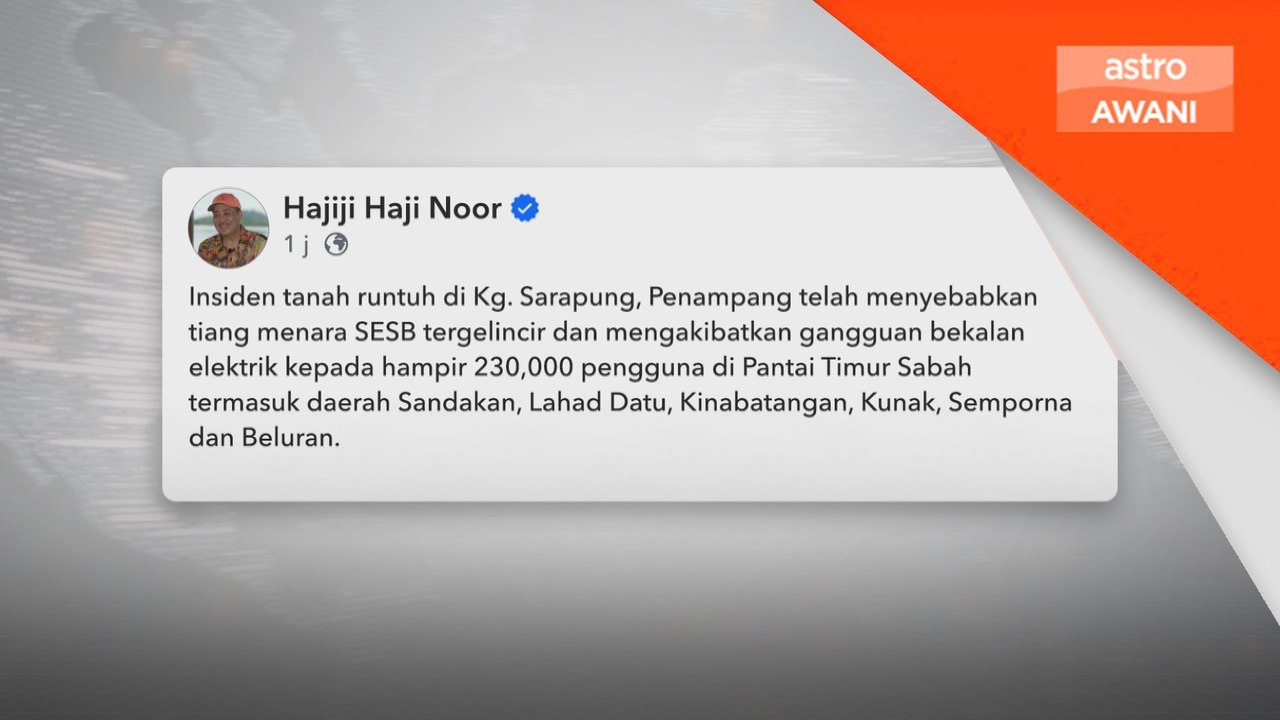 230,000 pengguna terjejas menara penghantaran elektrik tergelincir akibat tanah runtuh