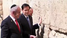 Marco Rubio, US Secretary of State, insals the kiba and stands with Netanyahu at the Al-Buraq Wall in Jerusalem