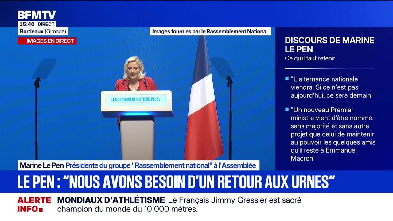 Marine Le Pen dénonce "une stagnation" de la France qui "en politique s'appelle le déclin"