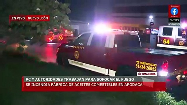 Se registra fuerte incendio en fábrica de aceites comestibles en Apodaca, NL