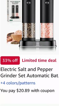 Electric Salt and Pepper Grinder Set Automatic Battery Pepper Mill Shakers Adjustable Coarseness Easy Filling Upgraded Larger