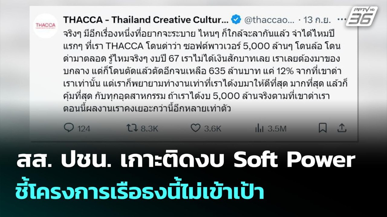 สส. ปชน. เกาะติดงบ Soft Power ชี้โครงการเรือธงน...