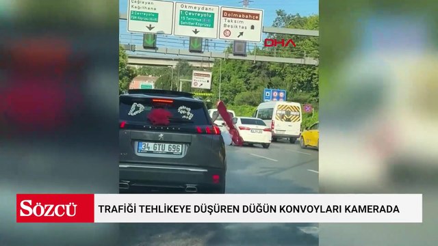 Trafiği tehlikeye düşüren düğün konvoyları kamerada; slalom yapıp camdan sarktılar