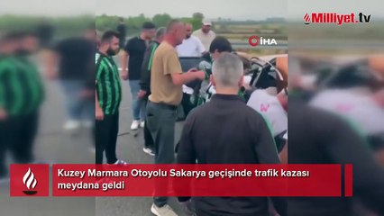 Kuzey Marmara Otoyolu’nda feci kaza! Araç hurdaya döndü, yaralılar var