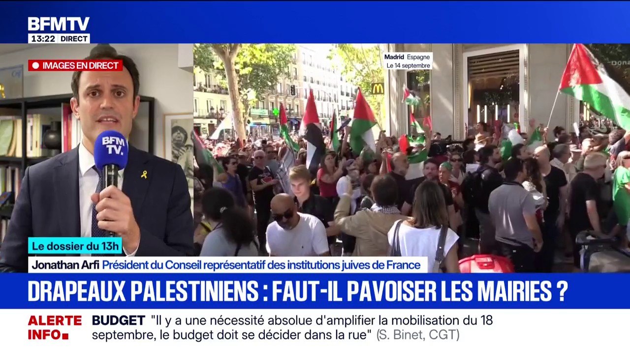 Drapeaux palestiniens sur les mairies: "C'est un acte qui s'inscrit en dehors du champ légal", affirme Jonathan Arfi, président du Conseil représentatif des institutions juives de France