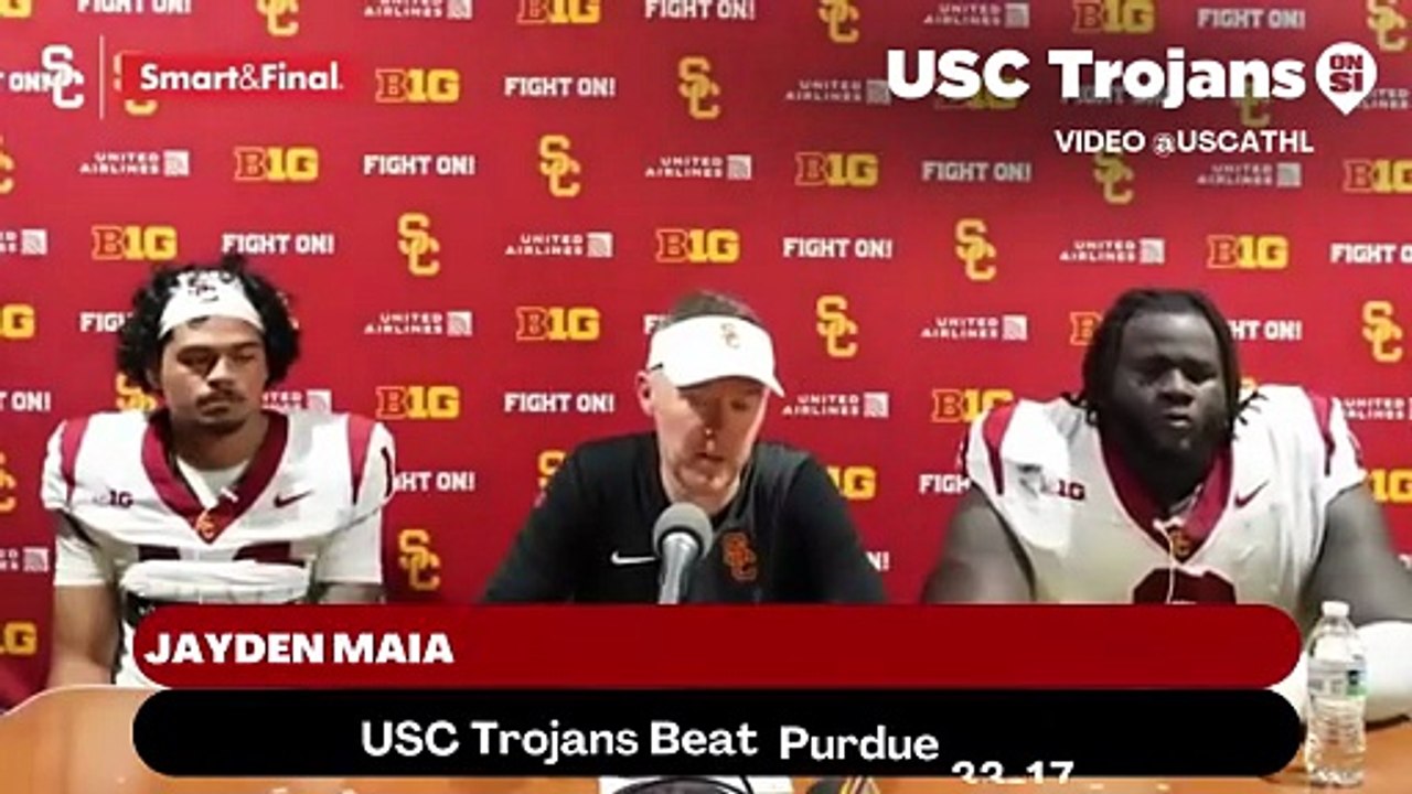 USC Trojans Coach Lincoln Riley, Jayden Maiava, and Jamaal Jarrett  discusses how fired up the Trojans were to play