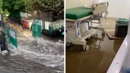 EDOMEX: Hospital del IMSS donde atienden a lesionados por explosión de pipa de gas está bajo el agua tras fuertes lluvias en Los Reyes